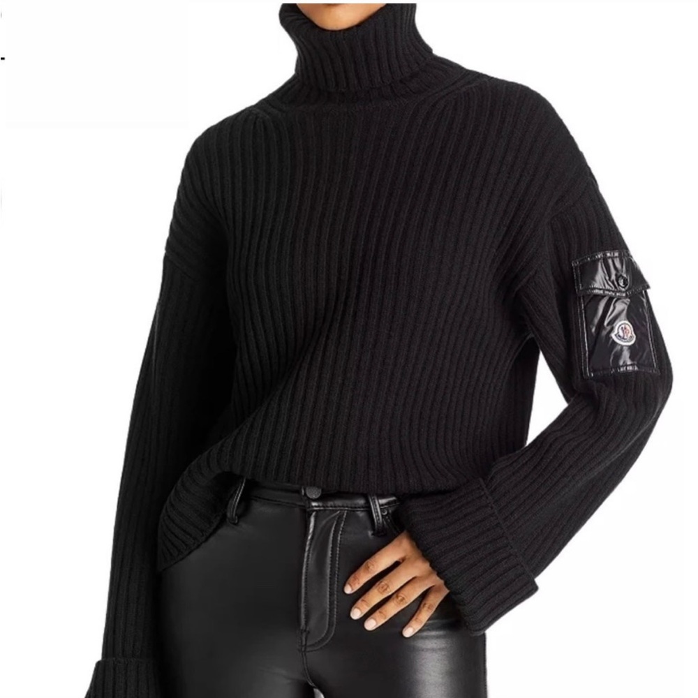 MONCLER Patch Pocket Wool Rib Turtleneck Sweater